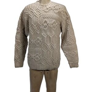 Vintage Tommy Hilfiger Wool Sweater Hand Knit Wool Cable Knit Fisherman Sz L NWT